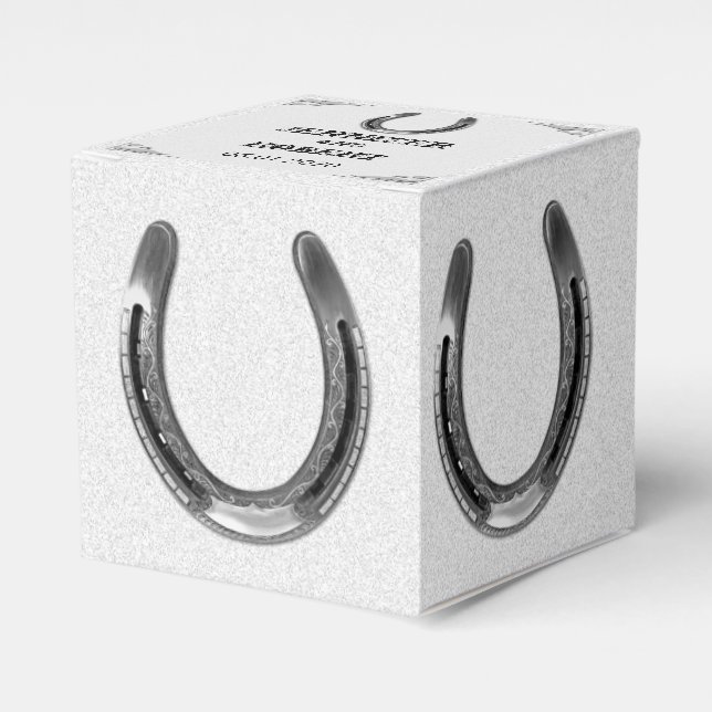 Silver Horseshoe on White Wedding Favour Box (Front Side)