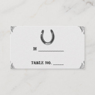 Silver Horseshoe on White Wedding Place Cards
