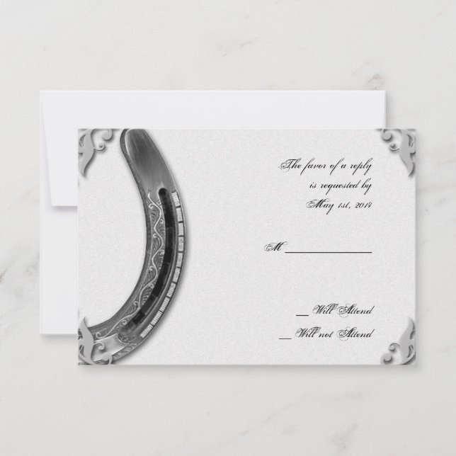 Silver Horseshoe on White Wedding Response Card (Front)