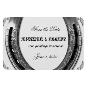 Silver Horseshoe on White Wedding Save the Date Magnet