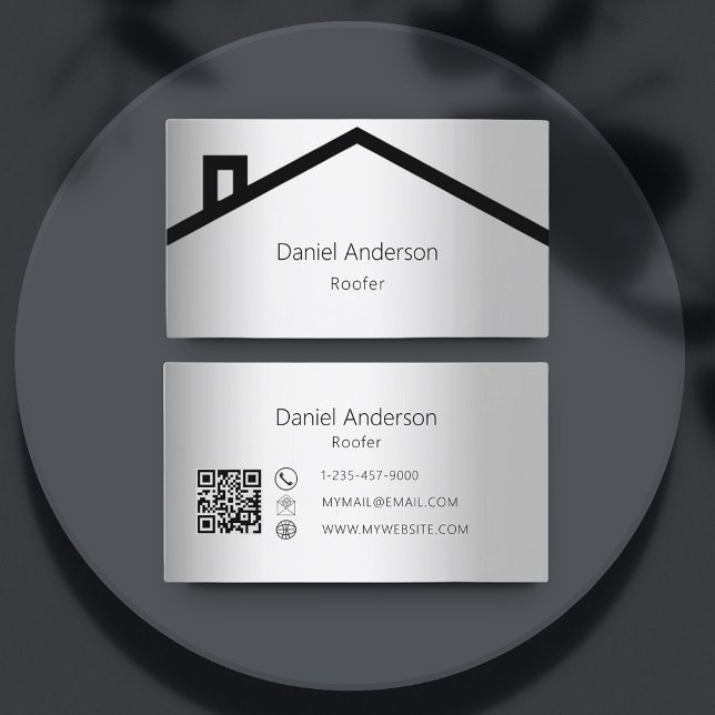 Silver house roof modern QR code Business Card (Creator Uploaded)