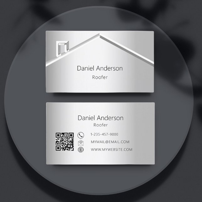 Silver house roof modern QR code Business Card (Creator Uploaded)