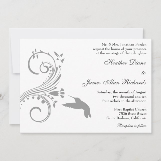 Silver Hummingbird Wedding Invitation (Front)