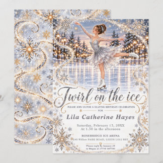 Silver Ice Skating Birthday  Invitation