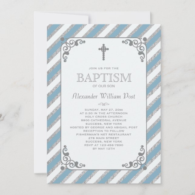 Silver Impression Blue Religious Invitation (Front)