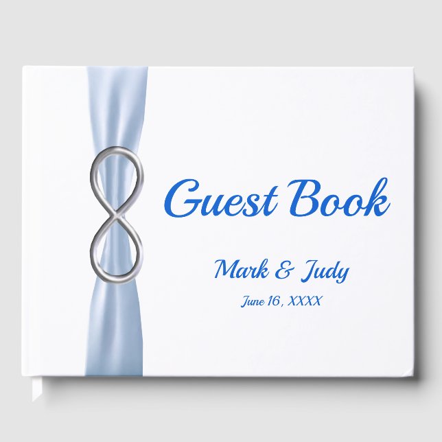 Silver Infinity Blue Ribbon Wedding Guestbook (Front)