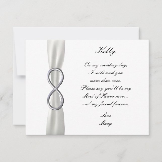 Silver Infinity White Wedding Maid Of Honour Card (Front)