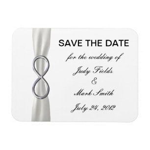 Silver Infinity White Wedding Save The Date Magnet