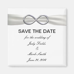 Silver Infinity White Wedding Save The Date Magnet