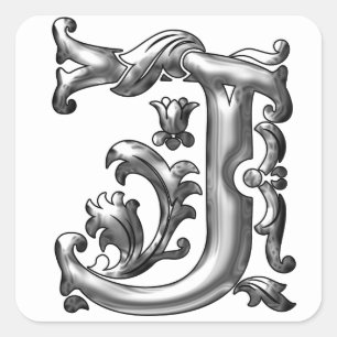 Silver Initial J Letter Sticker