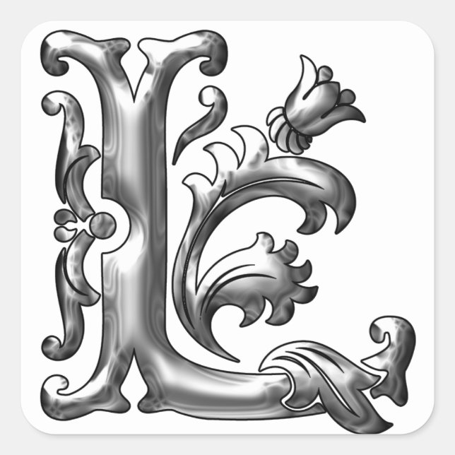Silver Initial L Capital Letter Monogram Sticker (Front)