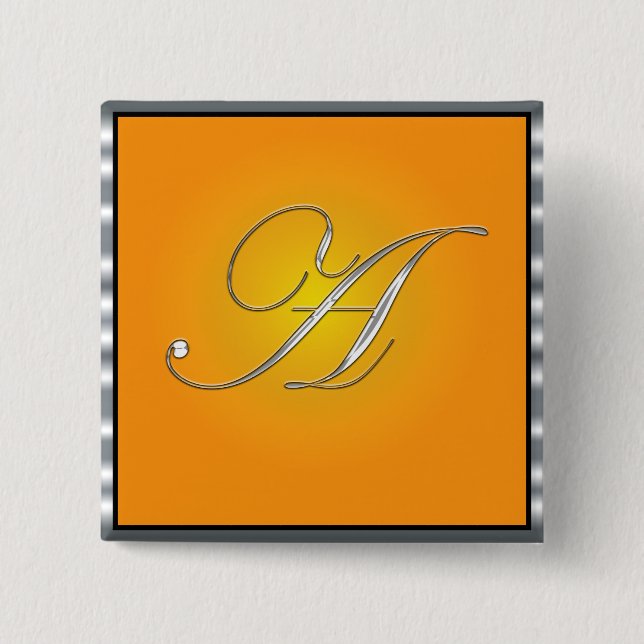 Silver Initial Letter A  2 Inch Square Button (Front)