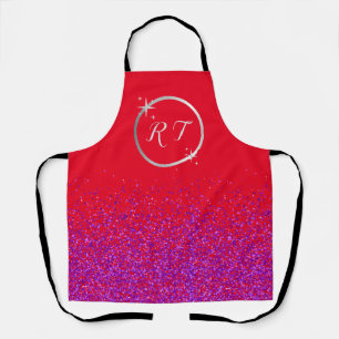 Silver initial monogram with purple glitter   apron