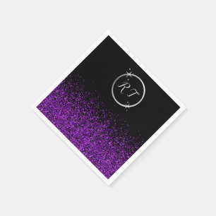 Silver initial monogram with purple glitter napkin