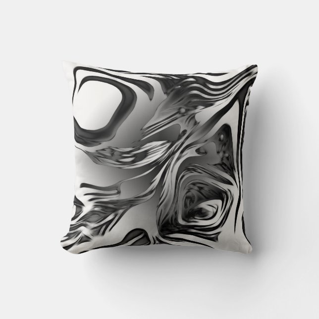 Silver Ink Abstract Throw Pillow (Front)