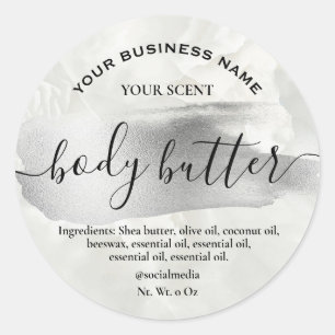 Silver Ink Accent On Marble Body Butter Labels