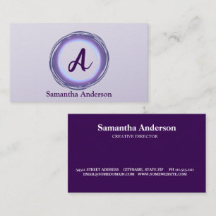 Silver Ink Purple Brush Mark Circle Logo Monogram  Business Card