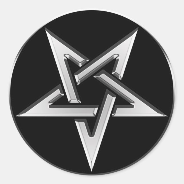 Silver Inverted Pentagram Classic Round Sticker (Front)