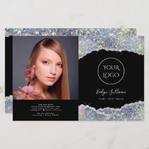 Silver iridescent glitter bifold brochure