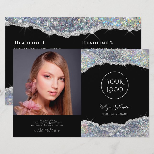 Silver iridescent glitter bifold brochure (Front/Back)