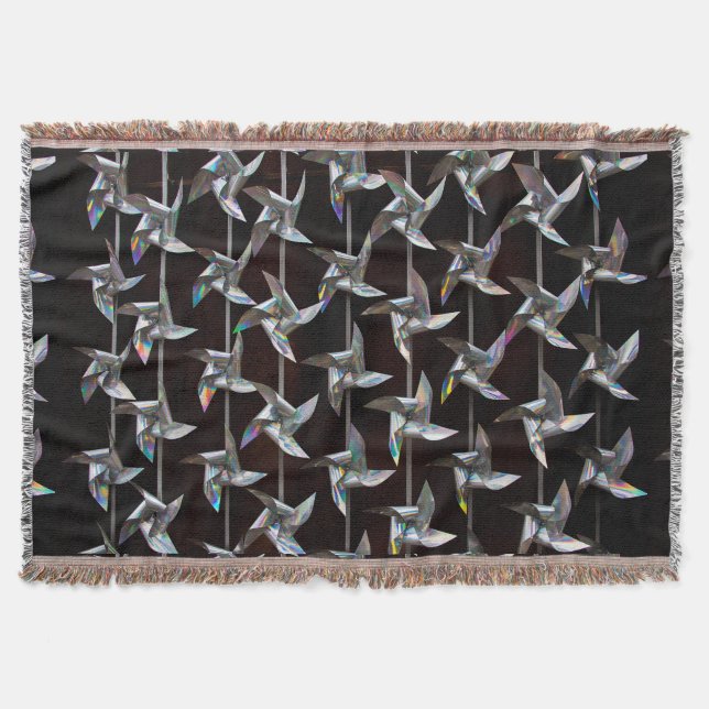 Silver iridescent movement twister windmill power throw blanket (Front)
