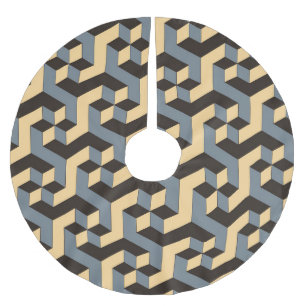 Silver Ivory Geometric Complex Tile Brushed Polyester Tree Skirt