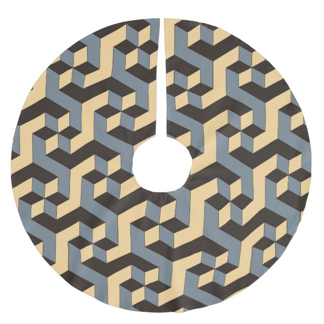Silver Ivory Geometric Complex Tile Brushed Polyester Tree Skirt (Front)