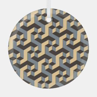 Silver Ivory Geometric Complex Tile Glass Ornament