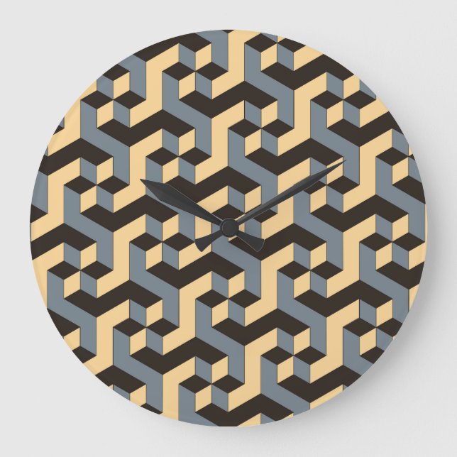 Silver Ivory Geometric Complex Tile Large Clock (Front)