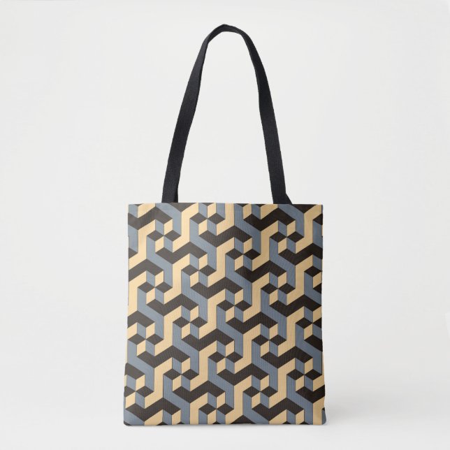 Silver Ivory Geometric Complex Tile Tote Bag (Front)