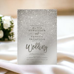 Silver ivory glitter ombre metallic foil wedding invitation<br><div class="desc">A chic and luxurious silver gold pearl ivory glitter ombre metallic foil design with elegant calligraphy typography for a chic wedding.</div>