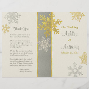 Silver Ivory Gold Snowflake Winter Wedding Program