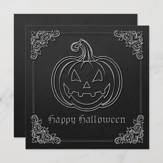 Silver Jack O' Lantern Halloween Greeting Card (Front/Back)