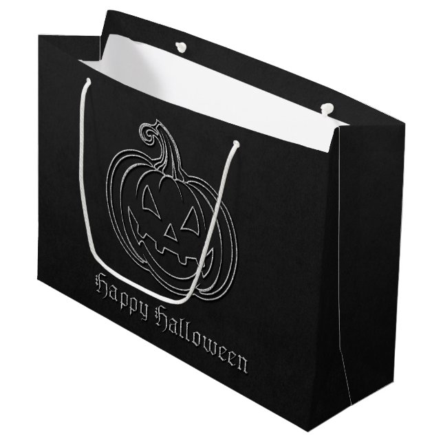 Silver Jack O' Lantern Halloween Large Gift Bag (Front Angled)