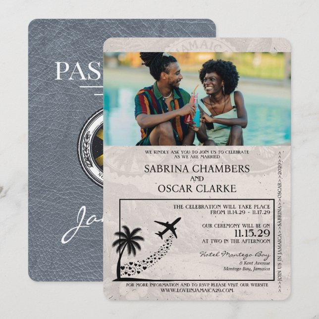 Silver Jamaica Passport Faire-part de mariage (Devant / Derrière)