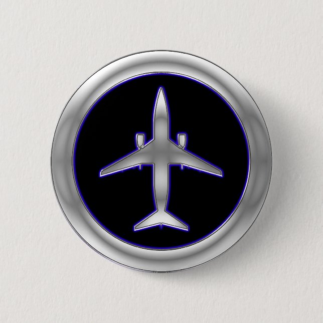 Silver Jet Aircraft 2 Inch Round Button (Front)