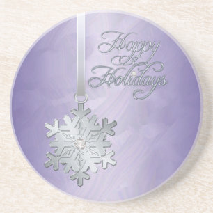 Silver Jewel Snowflake Purple Foil Holiday Coaster