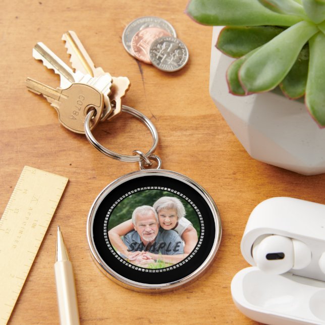 Silver Jewel Wedding Anniversary Photo Template Keychain (Desk)