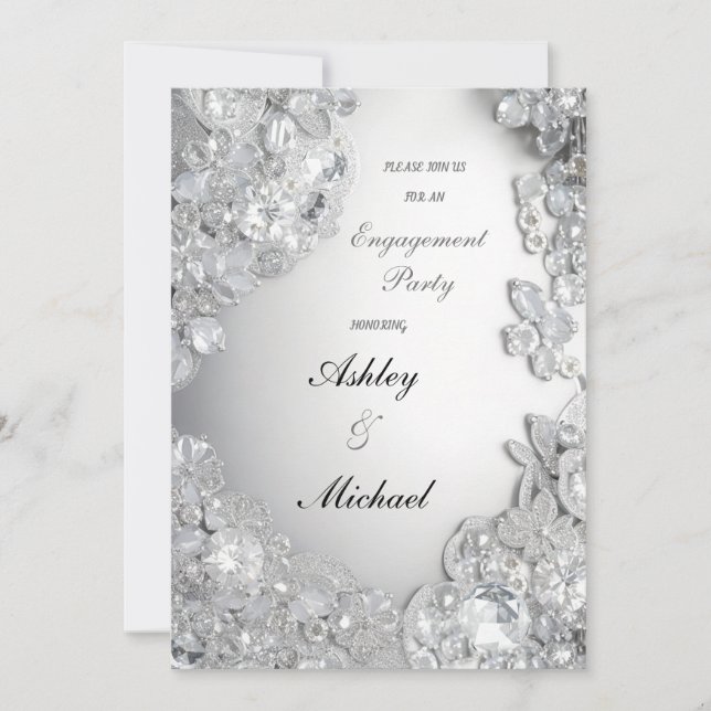 silver jewellery engagement party chic glitter     invitation (Front)