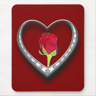 Silver Jewellery Valentine Heart with Red Rose Mouse Pad