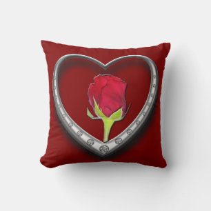 Silver Jewellery Valentine Heart with Red Rose Throw Pillow