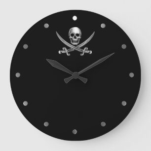 Silver Jolly Roger Large Clock