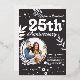 Silver Jubilee Hearts 25th Wedding Anniversary Foil Holiday Card