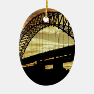 Silver Jubilee Suspension Bridge Silhouette Sunset Ceramic Ornament