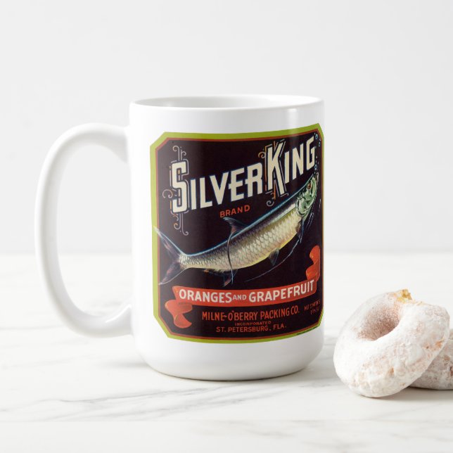 Silver King Brand Oranges and Grapefruit Label Coffee Mug (With Donut)