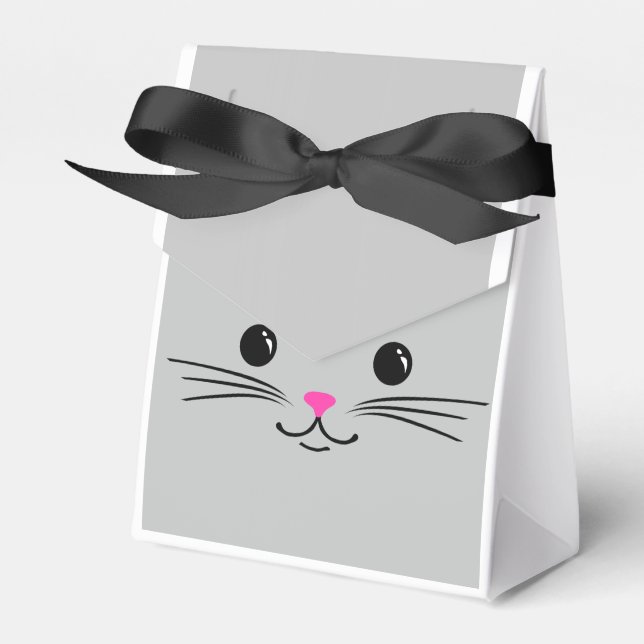 Silver Kitty Cat Cute Animal Face Design Favor Box (Front Side)