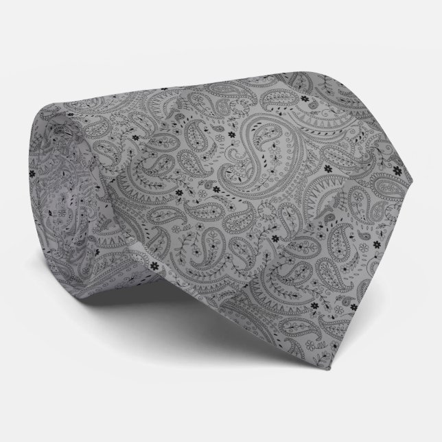 Silver Knight Paisley Tie (Rolled)