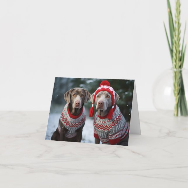 Silver Labrador Dogs Christmas Card (Front)