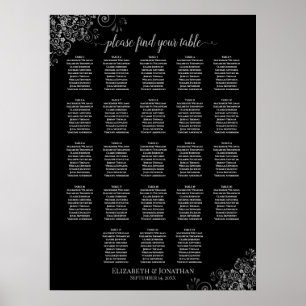 Silver Lace 23 Table Black Wedding Seating Chart