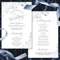 Silver Lace Blue on White Budget Wedding Program